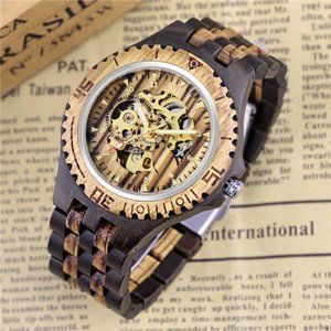 Men's Wooden Watch Skeleton Automatic Movement Woo